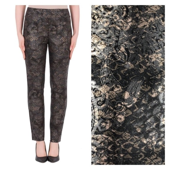 Joseph Ribkoff Pant Leggings Black Copper Paisley Reptile Print Size 6 - Picture 1 of 6